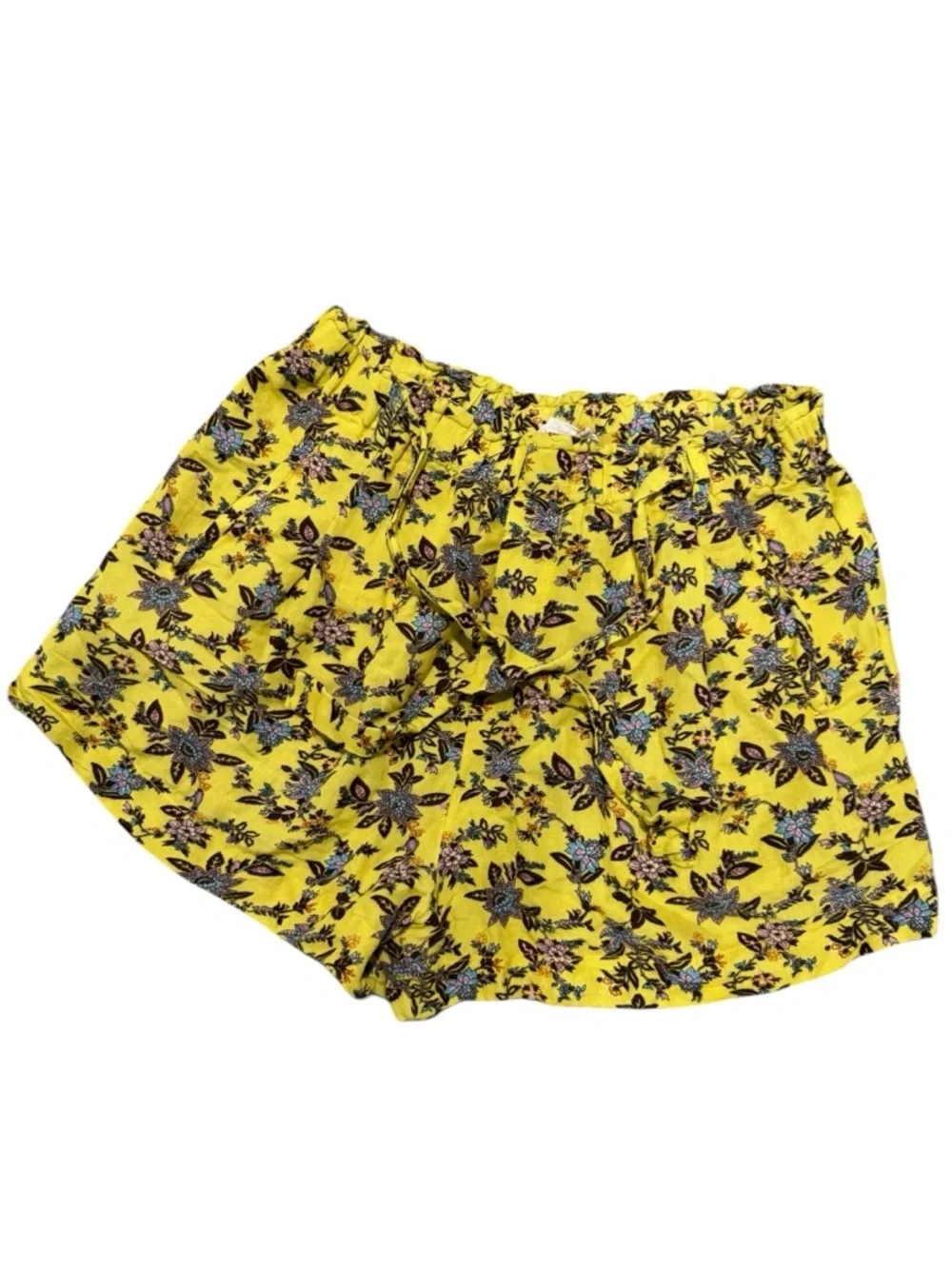 Anthropologie Yellow Floral Boho Pull On Waist Tie Summer Cute Shorts | L - Picture 1 of 6